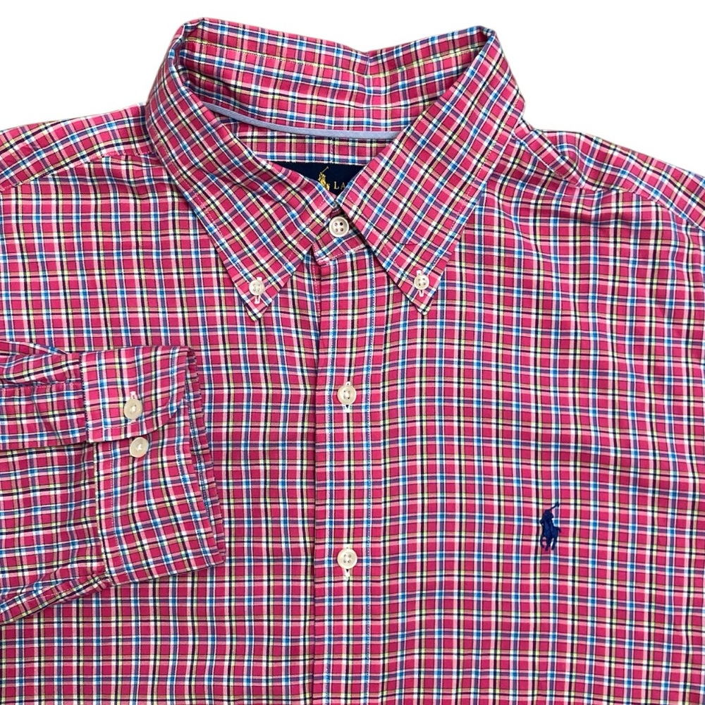 Polo Ralph Lauren Mens XL Shirt Oxford Long‎ Sleeve  Pony Pink Plaid Gingham